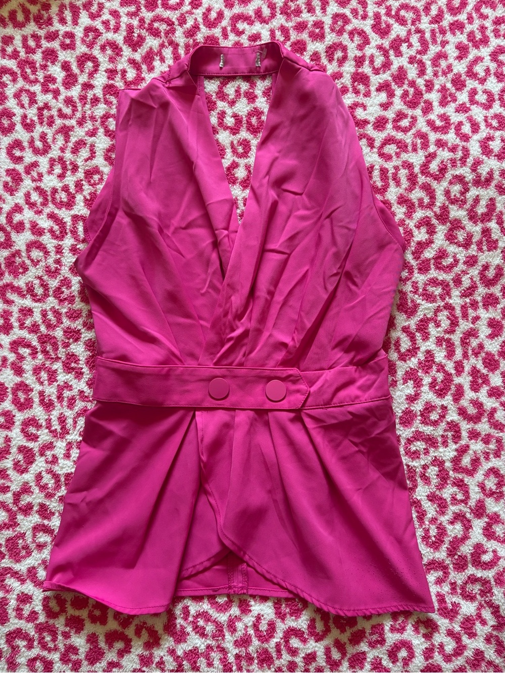 Hot Pink Deep V Halter Romper Size L Barbiecore Party Clubwear